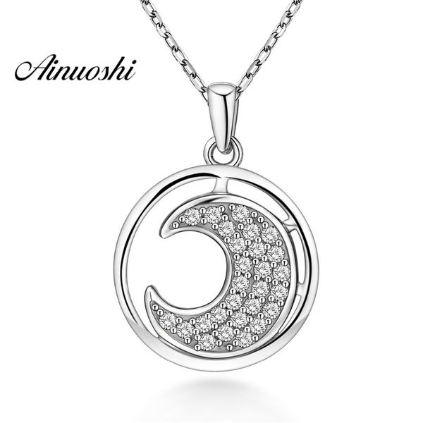 

ainuoshi luxury 925 sterling silver pendant necklace for women hollow round moon long chain necklace wedding silver jewelry gift y200107