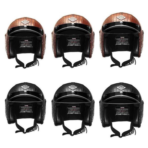 

bike helmets 3/4 chopper pu leather open vintage motorcycle helmet visor face mask detachable gog