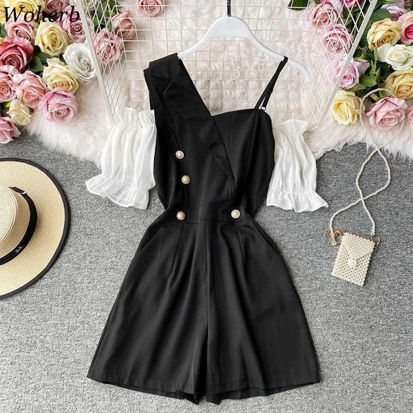 

woherb jumpsuits for women 2020 summer overalls fashion korean clothes hollow out off shoulder bodysuit wide leg pants playsuit1, Black;white
