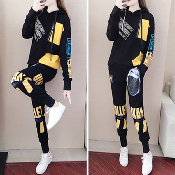 

autumn and winter sports suit for women 2019 new korean style loose personality fashion temperament casual sweater sweater sweatertwo-piece, Gray