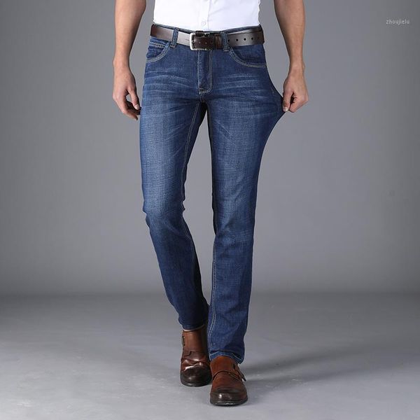 

men's jeans classic direct stretch dark blue business casual denim pants straight scratched long trousers gentleman cowboys 12181