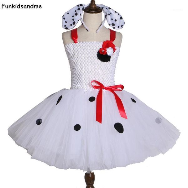 

dalmatian girls tutu dress polka dot tulle flower girl birthday party dress kids halloween costumes dalmation dog girls up1, Red;yellow