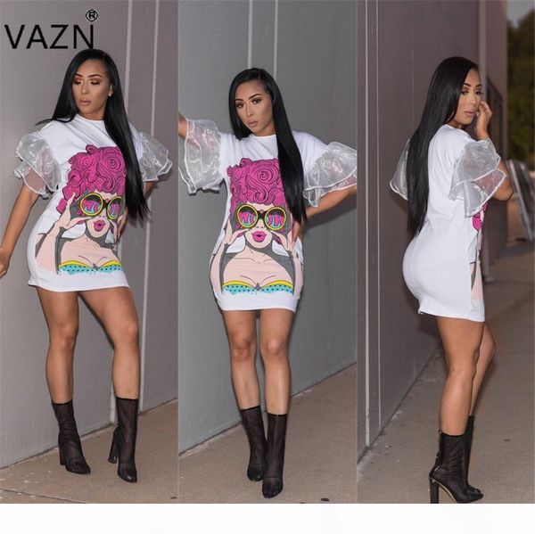 

vazn 2017 new women fashion bandage dress short sleeve summer dress o-neck print dresses g1002 q171118, Black;gray