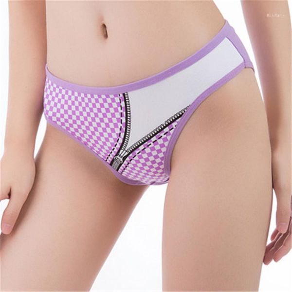 

underwears women zipper printing briefs fashion breathable low waist panties plaid printing comfortable casual designer female, Black;pink