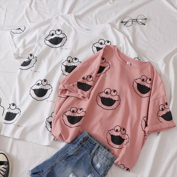 

корейский kawaii розовый белый t shirt женщины с коротким рукавом o шеи футболки лето новый tops casual tee shirt homme harajuku женщина, White
