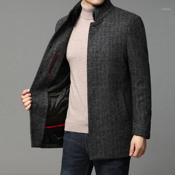 

winter new men wool coat middle-aged leisure down bladder thickening male long cloth in warm coat1, Black
