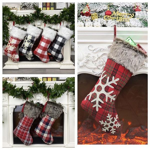 

plush plaid stocking christmas tree ornament decoration for kids gift candy bag new year xmas pendant sock dhf2602