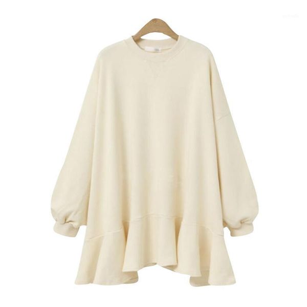 

women pullover sweatershirt dress o neck casual loose flowy swing shift dresses long sleeve ruffle mini dresses1, Black;gray