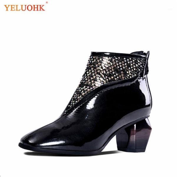 

boots 34-39 ankle for women patent leather winter heel .5 cm shoes1, Black