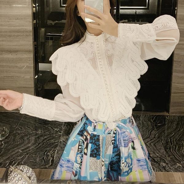 

livivio] вышивка кружева raffled фонарь с длинным рукавом стенд шеи одиночные рубашки мини-юбка женские две части, Gray