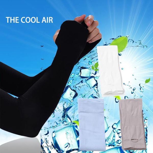 

elbow & knee pads 2pcs portable ice fabric arm sleeves summer sport sleeve durable practical classic uv protection running hand bands, Black;gray