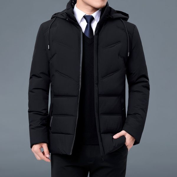 

winter new middle-aged and old men's down padded thiened medium length father's hooded warm cotton jaet, Black