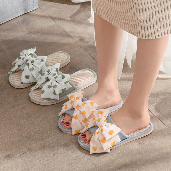 

slippers cute butterfly-knot spring autumn house women chic open-toe bedroom flat ladies flax shoes non-slip slides, Black
