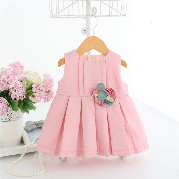 

2021 new baby girl pleated costume for kids sleeveless christening wedding party princess es toddler girls clothes 3 color vdb2, Red;yellow
