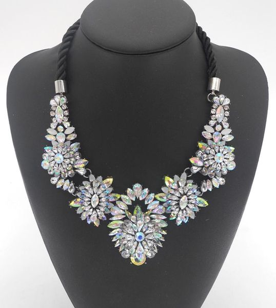 

ppg&pgg women fashion bijoux black rope chain mixed rhinestone flower statement crystal choker necklaces, Golden;silver