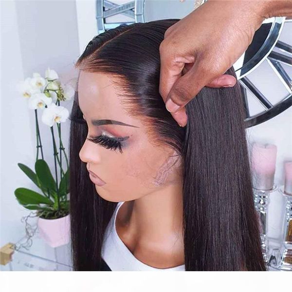 

5*5 pu silk base wig long straight wig with baby hair lace front human hair wigs bleached knots with natural hairline, Black;brown