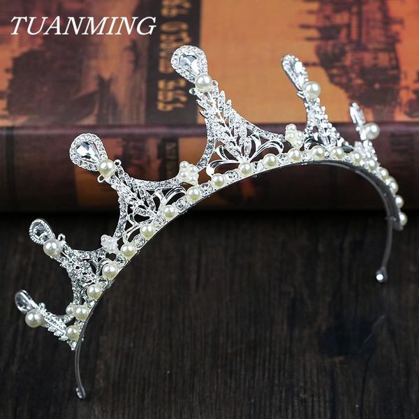 

new silver color crystal pearl tiara crown bridal hair accessories for wedding tiaras and crowns women hair jewelry, Golden;silver