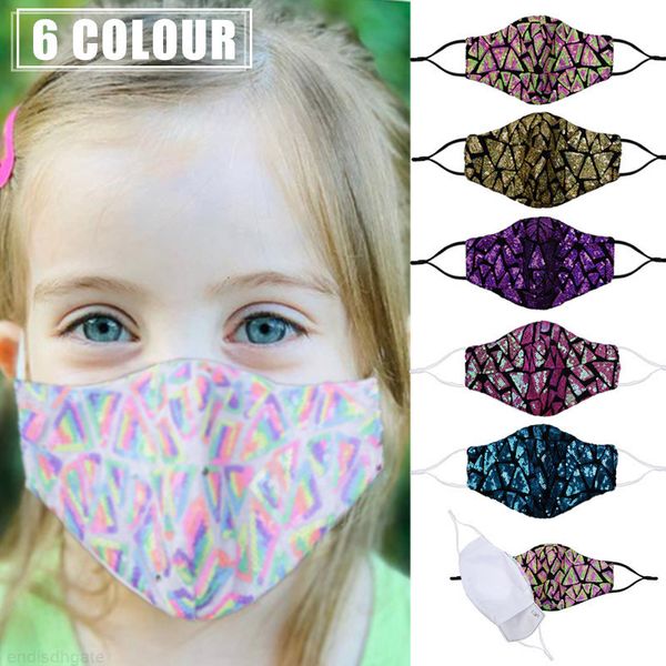 

kids fashion 6 colors bling bling sequins protective mask dustproof children mouth masks washable reusable child face mask can insert filter
