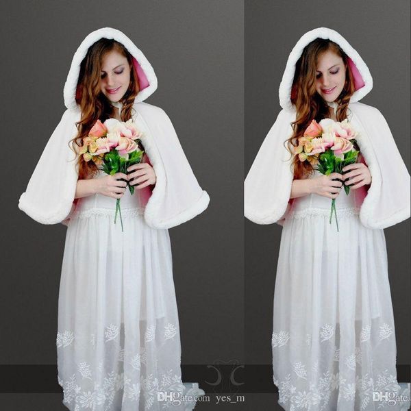 Neue günstige romantische für den Winter auf Lager mit Kapuze weiß Elfenbein Kunstpelz Jacke Hochzeit Braut Wraps wärmer kurze Frauen Schal Capes nach Maß