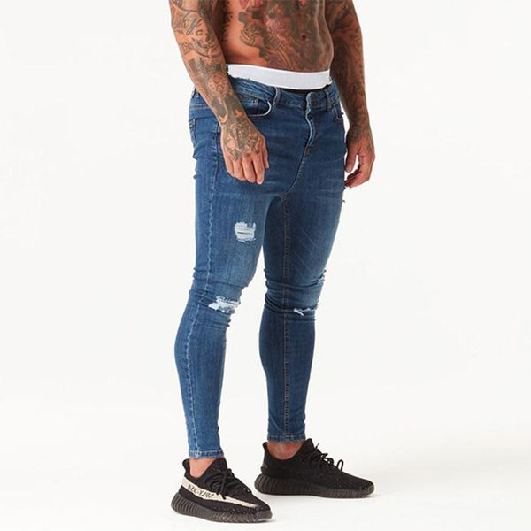 

melody spray on jeans mens denim wash mid rise super skinny stretchy blue ripped jeans for men summer distressed streetwear q0105, Black;white