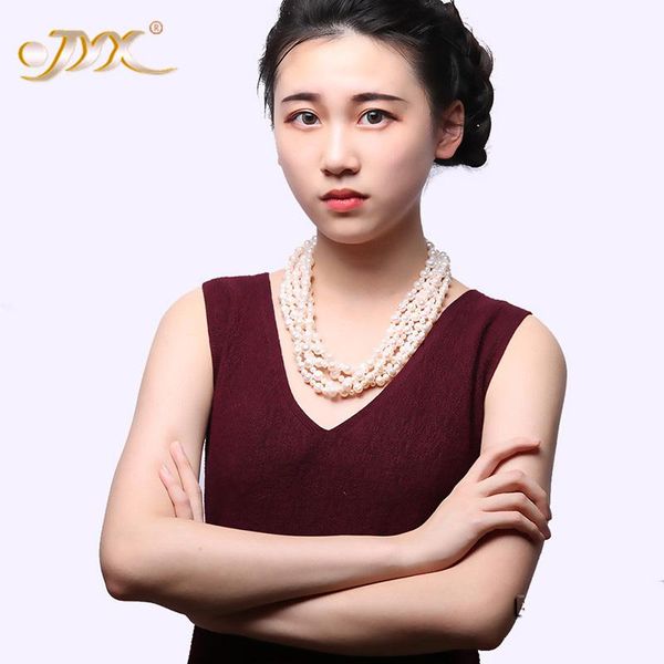 

jyx natural pearl necklace five-strand round white freshwater pearl necklace 21, Silver