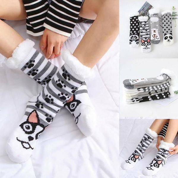 

women's winter socks soft warm comfort blurry fleece lined christmas thick socks gifts with flip flops women's cute fd1, Black