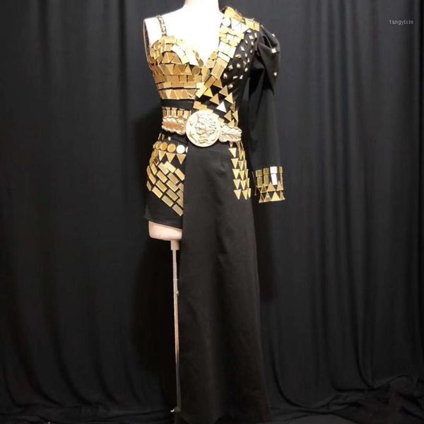 

gold mirrors bodysuit half jacket black coat design party set dj female singer nightclub bar dance costume sequins clothes dt5471, Black;red
