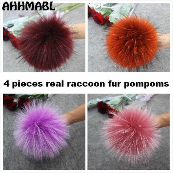 

4pcs/lot new color diy natural real raccoon fur pompoms fluffy genuine fur pom pom for winter hat beanies knitted cap skullies y201024, Blue;gray