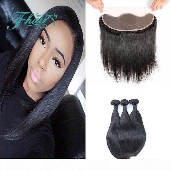 

7a brazilian lace frontal closure human hair 13x4 lace frontal with straight hair 3 bundles full lace frontal pieces fast shipping, Black