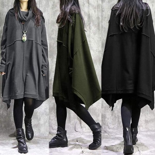 

women sweatshirts dress zanzea 2020 spring turtleneck sundress sleeve knee length vestidos female asymmetrical robe plus size1, Black;gray