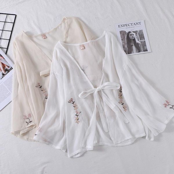 

women's blouses & shirts chiffon cardigans women long sleeve, White