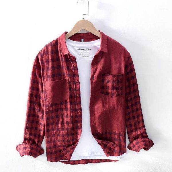 

men's cotton linen plaid shirt retro casual 2020 new1, White;black
