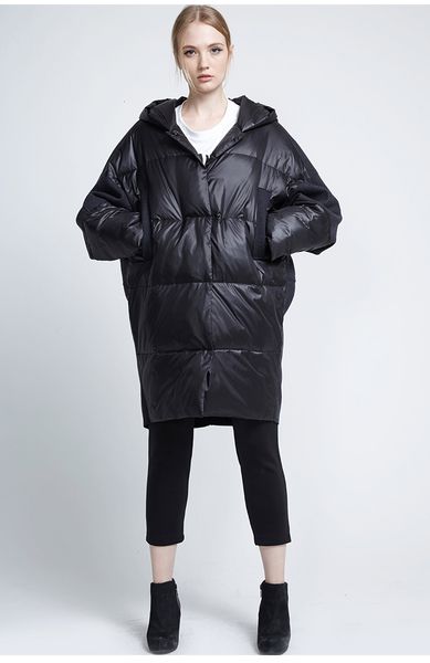 

the new solid color loose type big yards hooded down jacket was thin winter essential selling products sh190913, Black