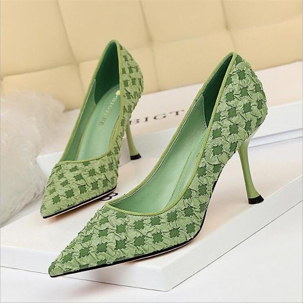 

dress shoes bigtree spring heels fashionable pedicure sweet women slim heel plaid fabric pumps, Black