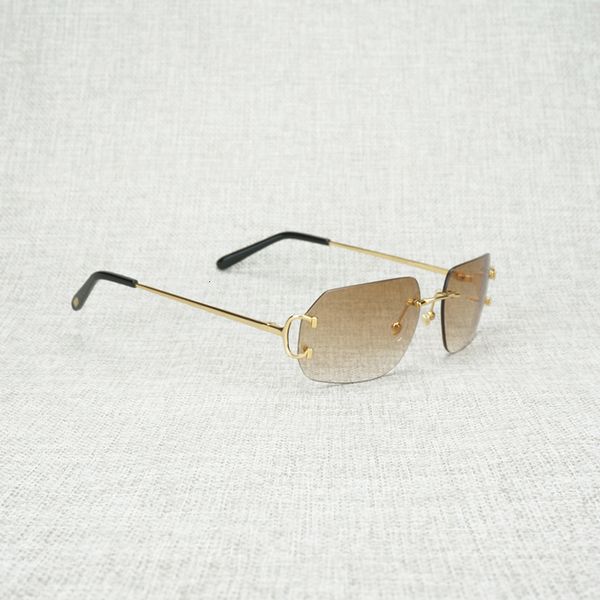 

2021 vintage new lens shape metal farme sunglasses men rimless c wire gafas women for outdoor club accessories oculos shades 8nfn, White;black