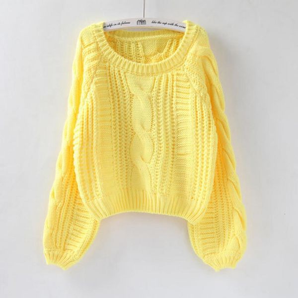 

2020 spring autumn women's sweaters warm pullover and women's jumper o neck yellow sweater chic short sweater twisted pull, White;black