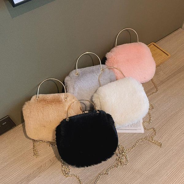 

cross body women girls soft plush crossbody purse female solid color shoulder bag small handle satchel with chain strap