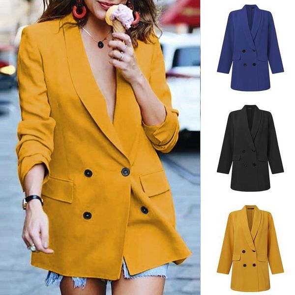 

2020 women office suits autumn ladies shawl collar coat zanzea female double-breasted blazer oversize 5xl casual solid work wear, White;black