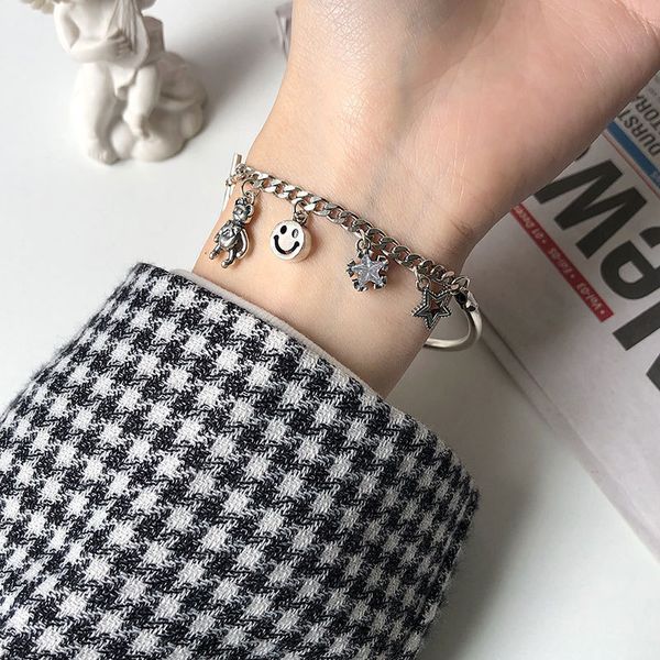 

s925 smile star doll bracelet female japanese and korean personalized thai silver chain pendant hand jewelry