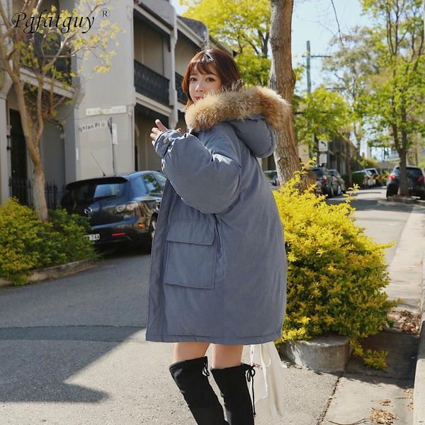 

with big fur down cotton padded jacket women wadded parkas thick warm coats bread style oversize loose outwear big pocket coats1, Black