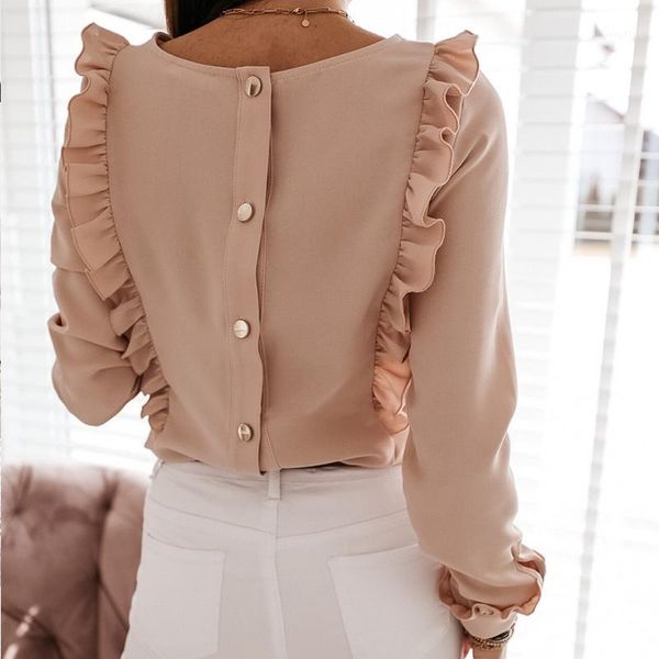 

women ruffles white back buttons blouse o-neck long sleeve solid female 2020 spring autumn fashion casual blouses ladies1