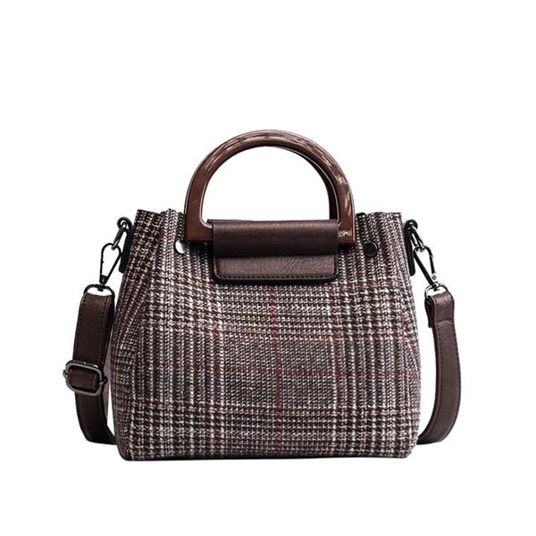 

wallike england style striped women's designer handbag 2020 fashion composite wool plaid female tote bags shoulder messenger bag