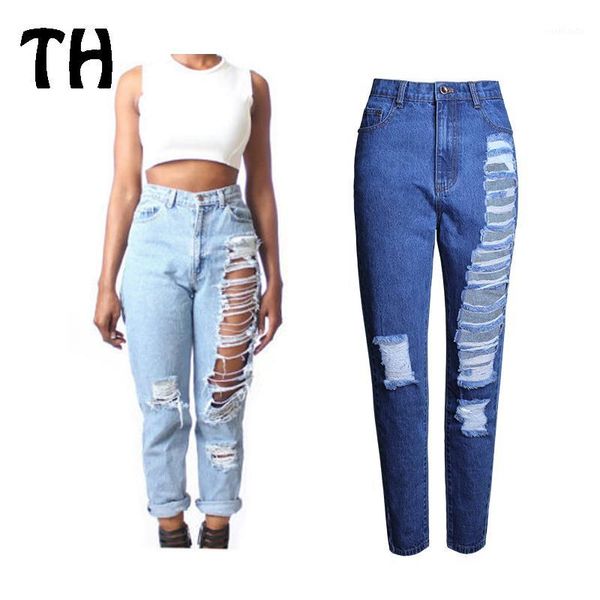 

demin straight boyfriend jeans for women hole ripped jeans denim pants pantalones mujer high waist femme #1602261, Blue