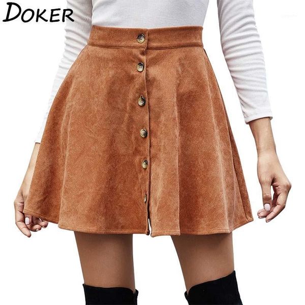

women corduroy mini skirt autumn winter fashion single-breasted plus size a line skirt female high waist vintage skirts1, Black