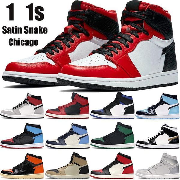 

snake high satin new chicago 1 1s jumpman basketball shoes og tokyo light smoke grey pine green black royal toe mens womens sneakers