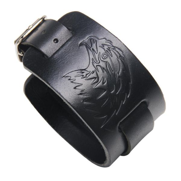 

trendy genuine leather eagle bracelet cool alloy wide leather wristband yiwu wholesale of small articles, Golden;silver