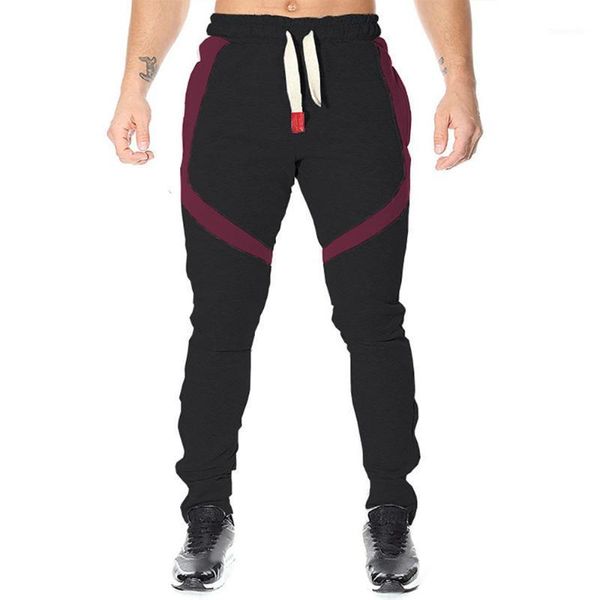 

running pants mens slim fit sweatpants patchwork drawstring elastic high waist gentlemen fitness gym tracksuit bottoms male jogger trousers1, Black;blue