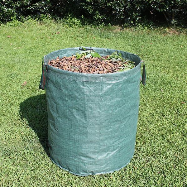 

portable collapsible leaf trash can garbage storage bag large green collection bin 45*76cm garden multifunction camping use1
