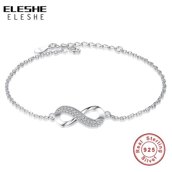 

eleshe solid 925 sterling silver infinity charm bracelet for women link chain bracelet bangle authentic jewelry, Black