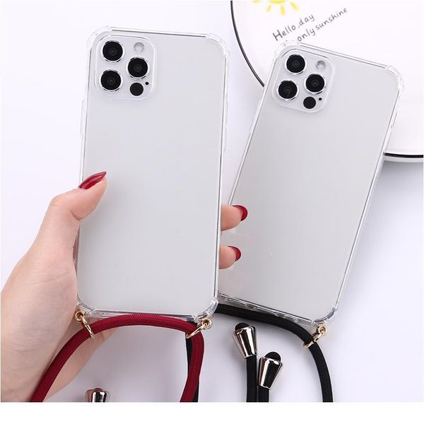 

luxury transparent chain phone case crossbody necklace cord lanyards rope for iphone 12 mini 7 8 plus xr xs 11 qylnrr